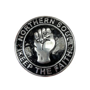 Northern Soul Keep The Faith round metal wall plaque with raised fist design