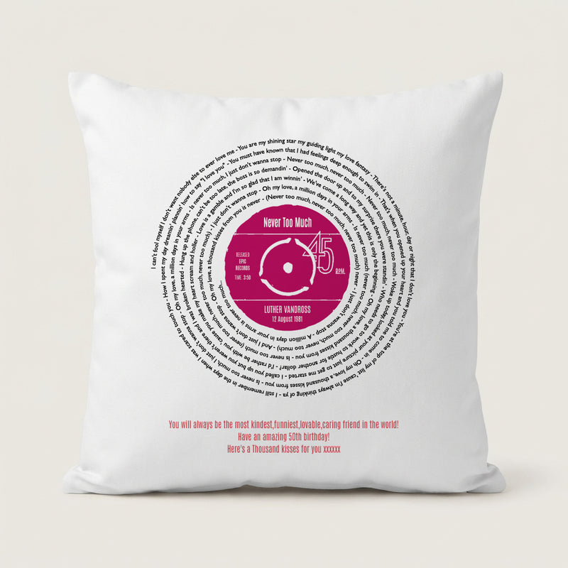 Personalised Original Vinyl Song Lyrics Cushion – Custom Music Gift