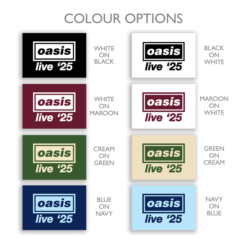 Color options for 'oasis live '25' logo design on a white background
