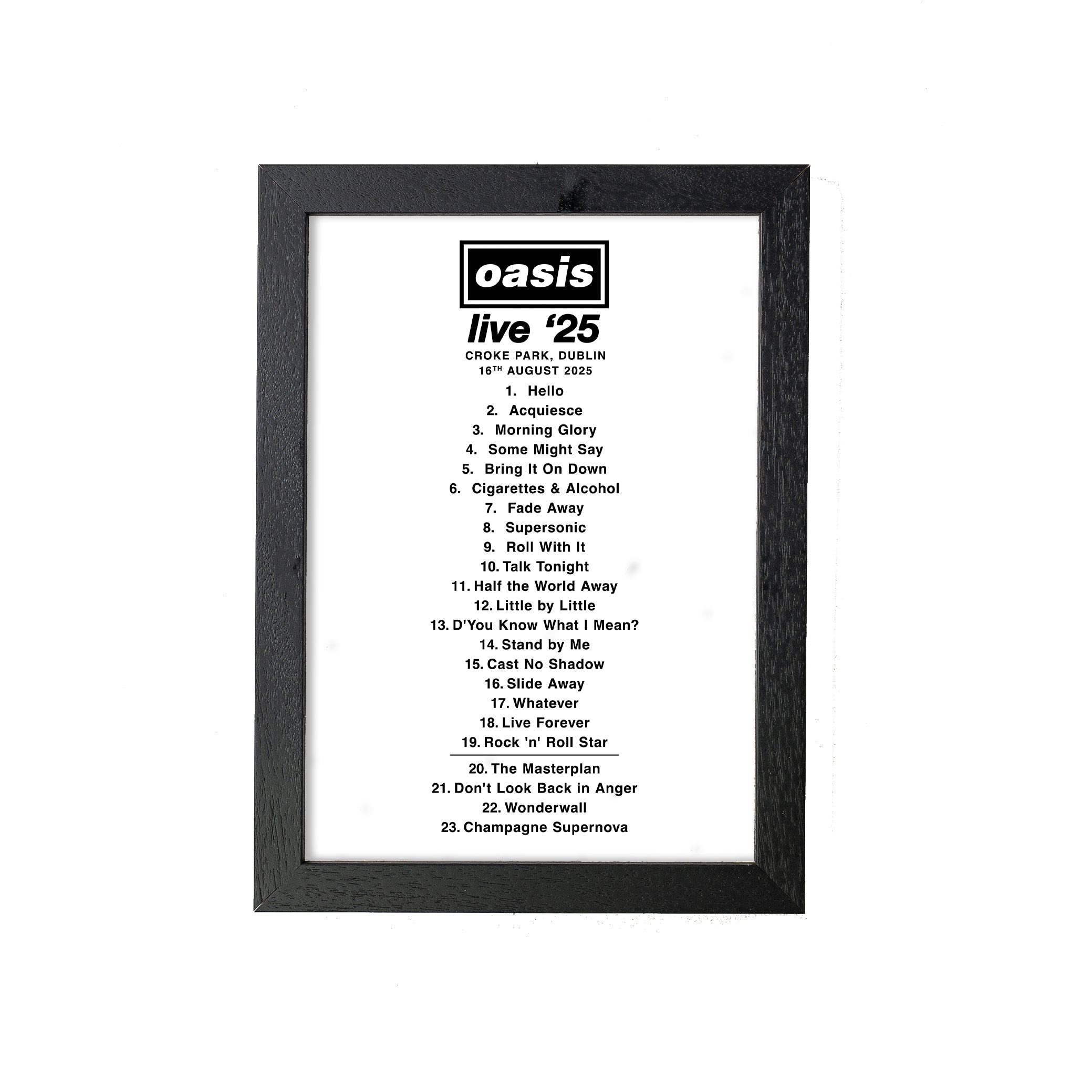 Oasis Setlist Digital Print – Britpop Wall Art for Music Fans