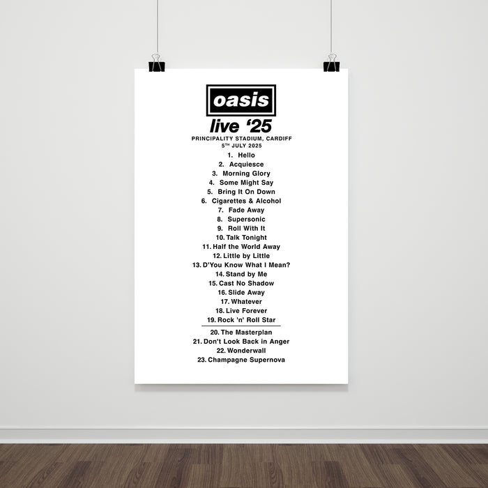 Oasis Live 25 Setlist Digital Print – Britpop Music Poster