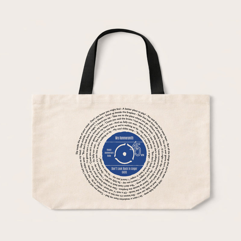 Personalised Vinyl Record Tote Bag – Custom Song Lyrics Bag – Original Vinyl Design