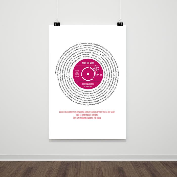 Personalised Original Style Record Song Lyrics Print