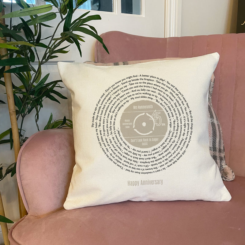 Personalised Original Vinyl Song Lyrics Cushion – Custom Music Gift