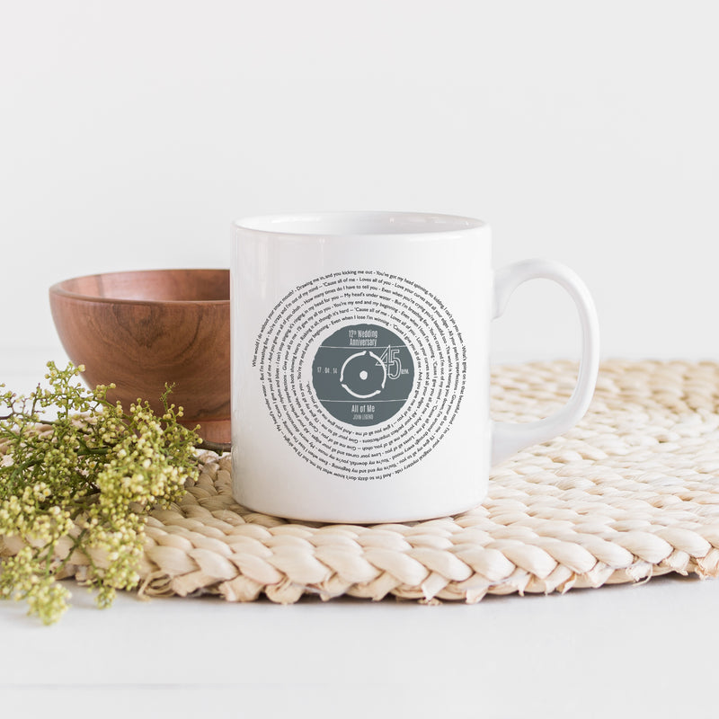 Personalised Vinyl Record Mug – Custom Song Lyrics Mug – Original Vinyl Design