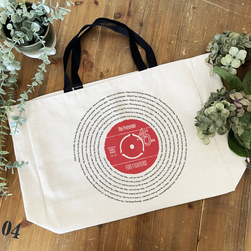 Personalised Vinyl Record Tote Bag – Custom Song Lyrics Bag – Original Vinyl Design