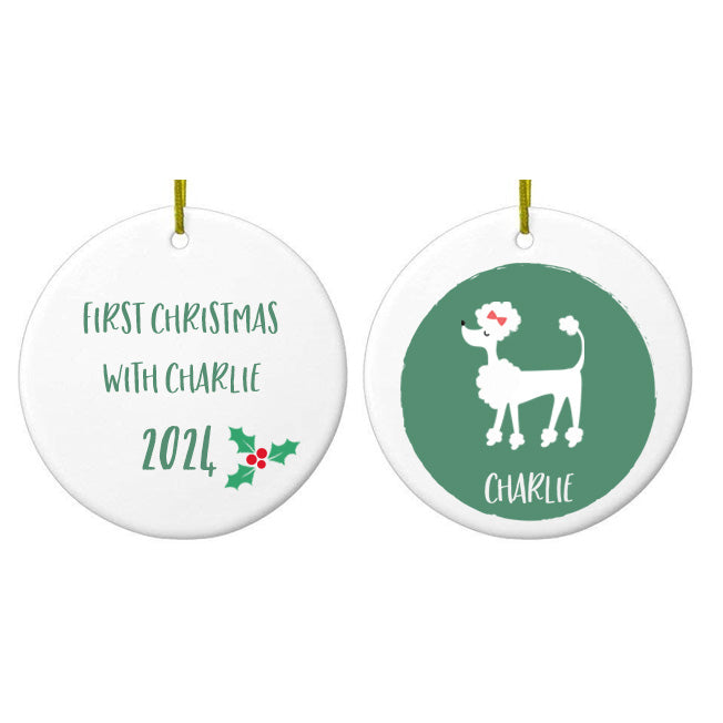 Personalised White Poodle Christmas Bauble