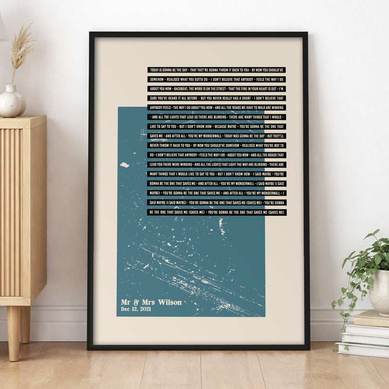 Personalised Wedding Song Lyrics Print Contemporary First Dance Wall Art