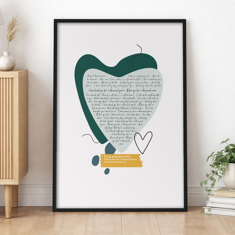 Song Lyrics Personalised Contemporary Abstract Design Heart Print