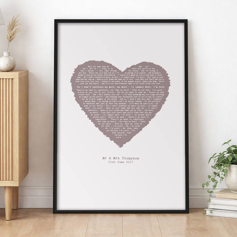 Song Lyrics Personalised Typography In Heart Design