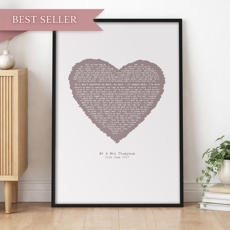 Song Lyrics Personalised Typography In Heart Design