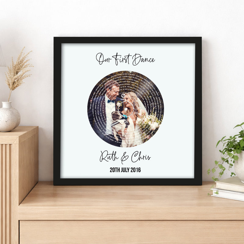 Personalised First Dance Vinyl Print with Photo, Wedding Song Record Style