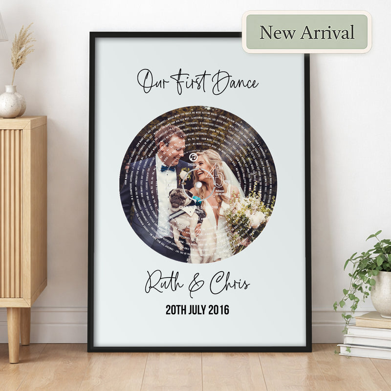 Personalised First Dance Vinyl Print with Photo, Wedding Song Record Style