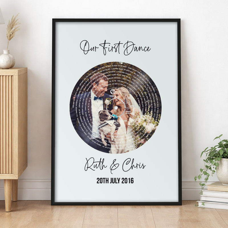Personalised First Dance Vinyl Print with Photo, Wedding Song Record Style