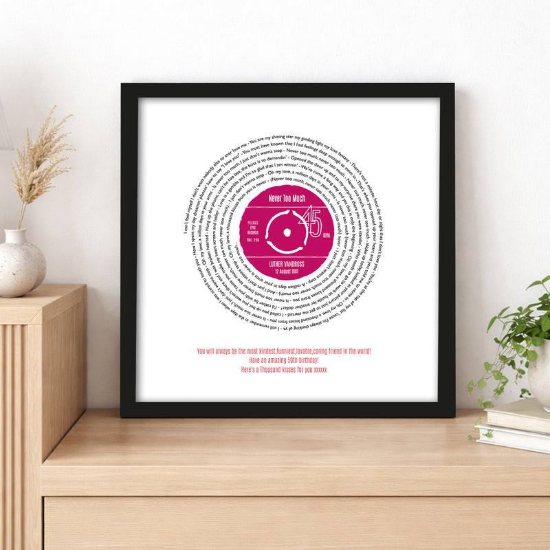 Personalised Original Style Record Song Lyrics Print