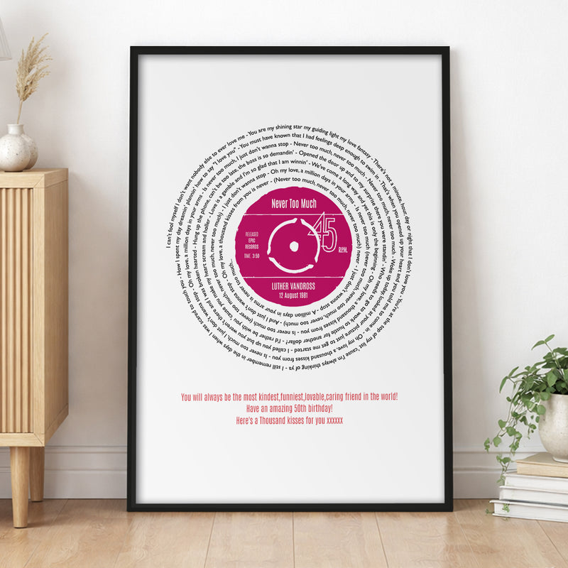 Personalised Original Style Record Song Lyrics Print