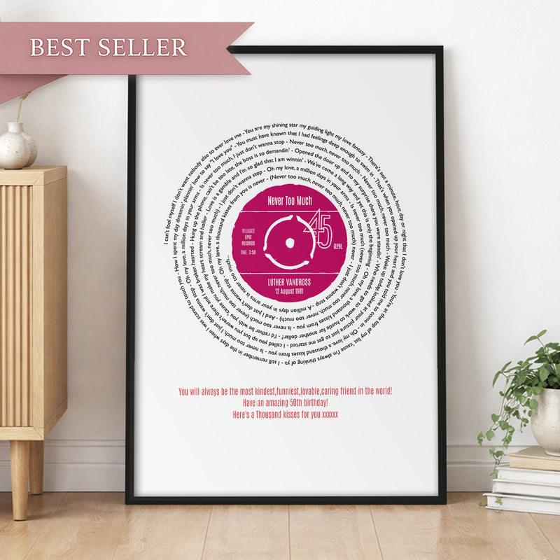 Personalised Original Style Record Song Lyrics Print