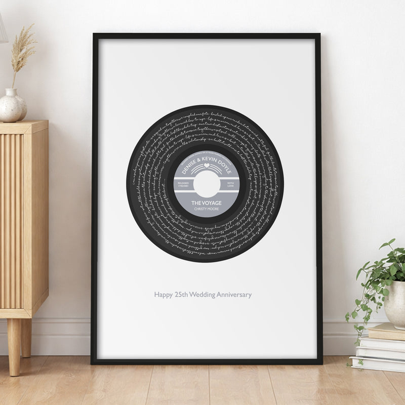 Solid Script Record Style Personalised Song Lyrics Print