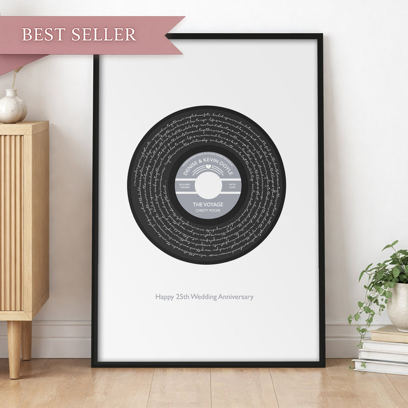 Solid Script Record Style Personalised Song Lyrics Print