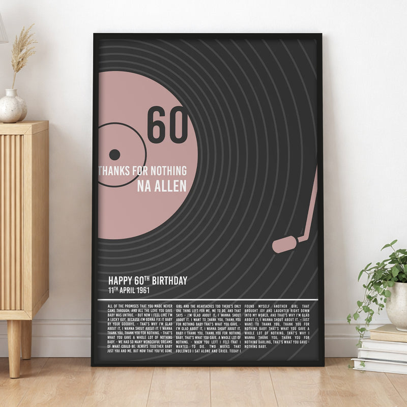 Gift For Birthday Or Wedding Anniversary - Personalised Song Lyrics Record Print - Typography Print For Him