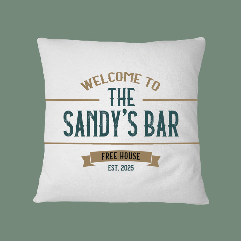 Custom Home Bar Throw Cushion – Personalised Home Bar Gift for Dad, Man Cave Decor, Father's Day Gift