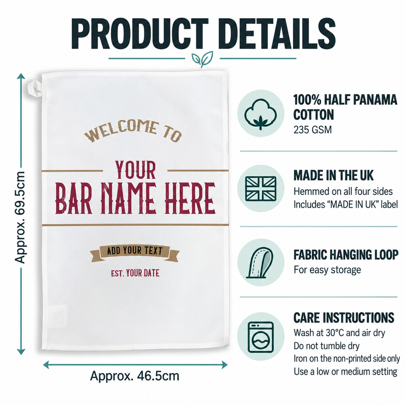 Personalised Pub Tea Towel – Vintage Home Bar Design