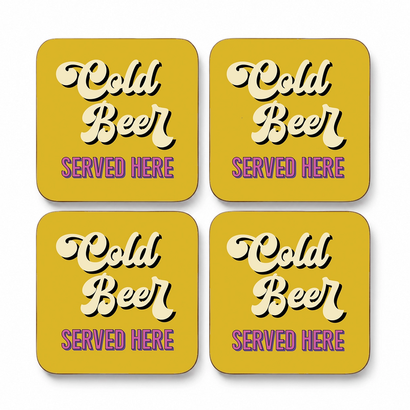 Personalised Vintage Beer Coasters – Retro Home Bar & Pub Design – Set of 4
