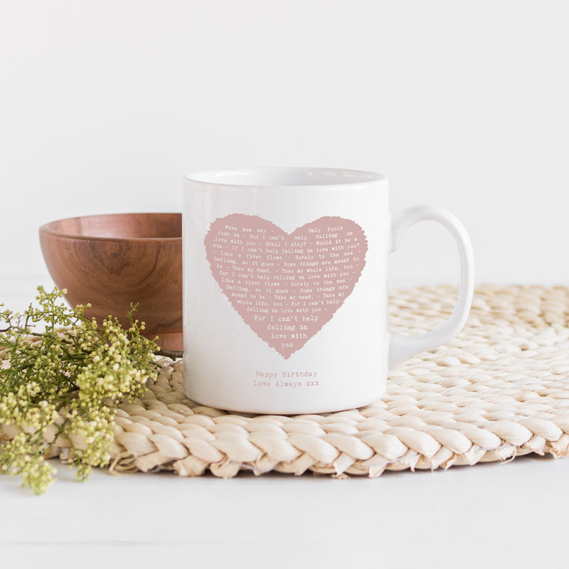 Personalised Song Lyrics Rustic Heart Mug – Romantic Music Gift