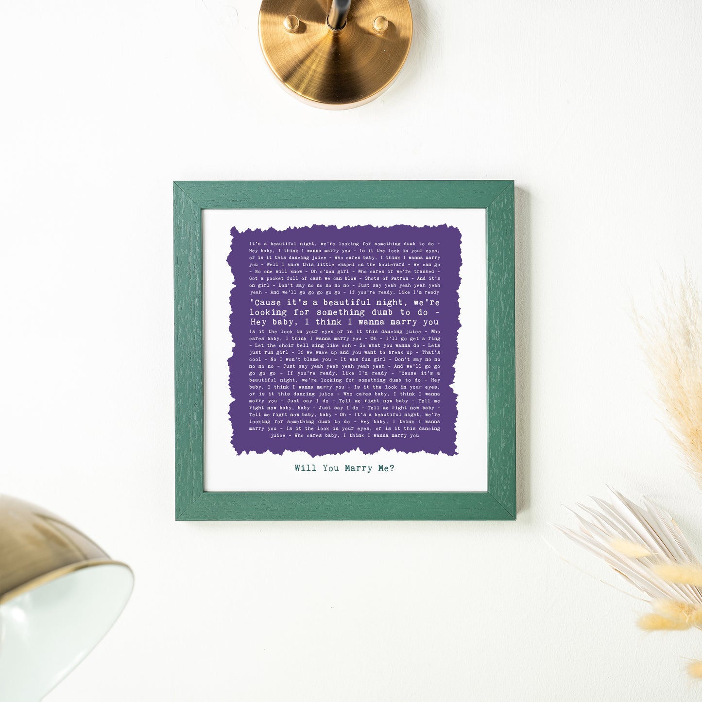 Personalised rustic style typographic print of Song Lyrics, Poem or Speech Framed