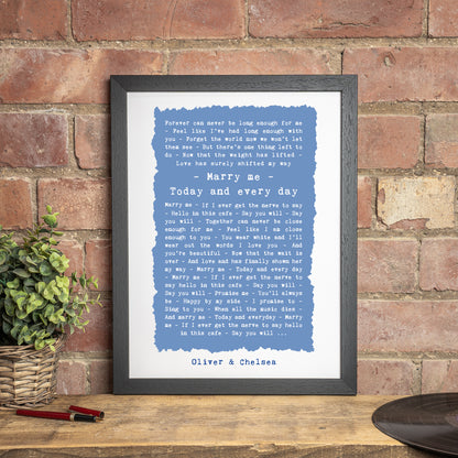 Personalised rustic style typographic print of Song Lyrics, Poem or Speech Framed