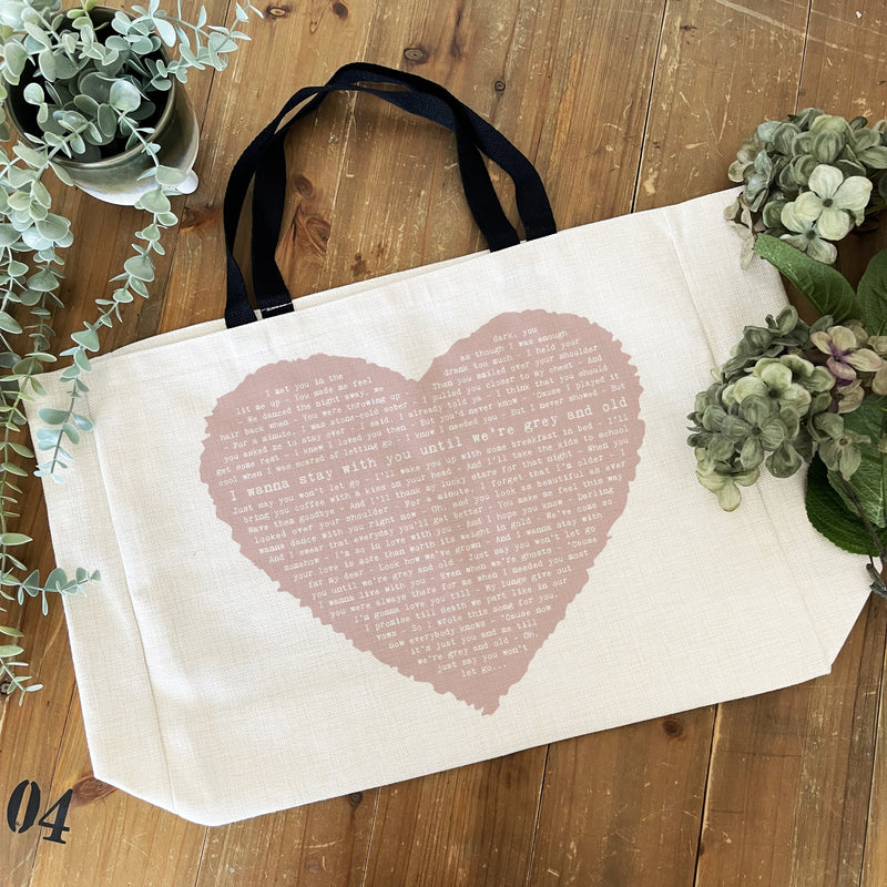 Custom Song Lyrics Heart Tote Bag – Romantic Music Gift