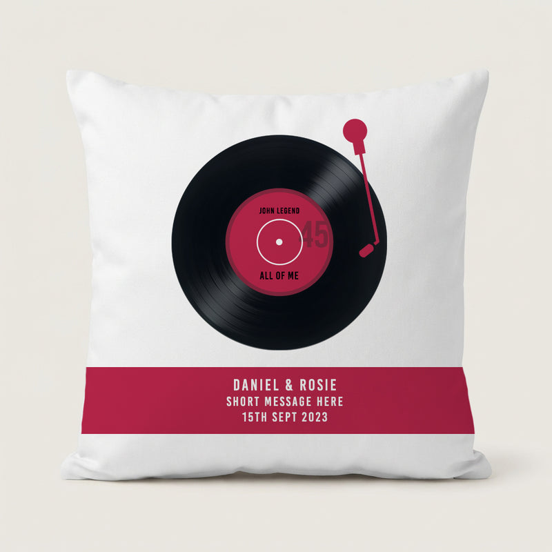 Personalised Vinyl Record Cushion – Custom Song & Message Gift