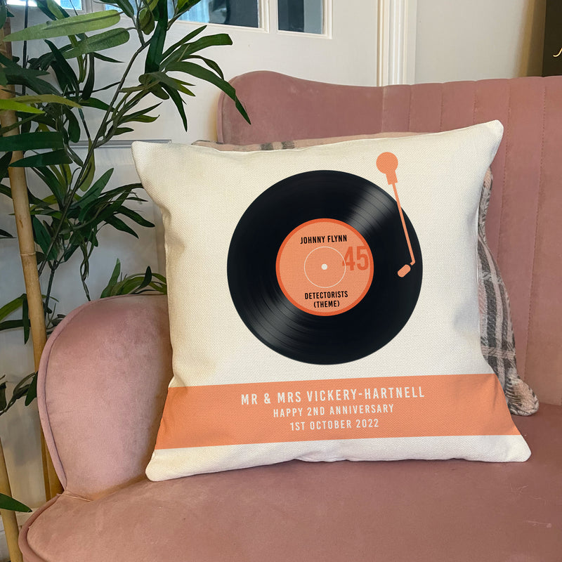Personalised Vinyl Record Cushion – Custom Song & Message Gift
