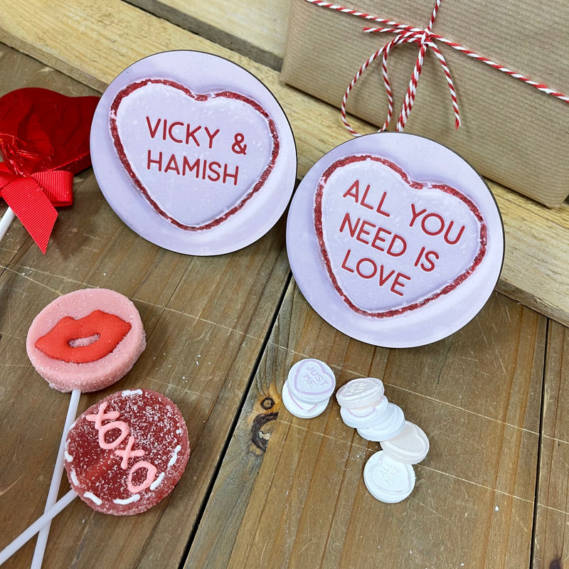 Gift-ready personalised coasters for couples, Valentine's, or weddings