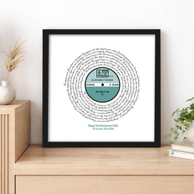 Song Lyrics Personalised Print Perfect Anniversary Gift