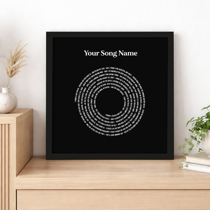 Personalised Vinyl Record Song Lyric Print | Bold Black Circular Wall Art