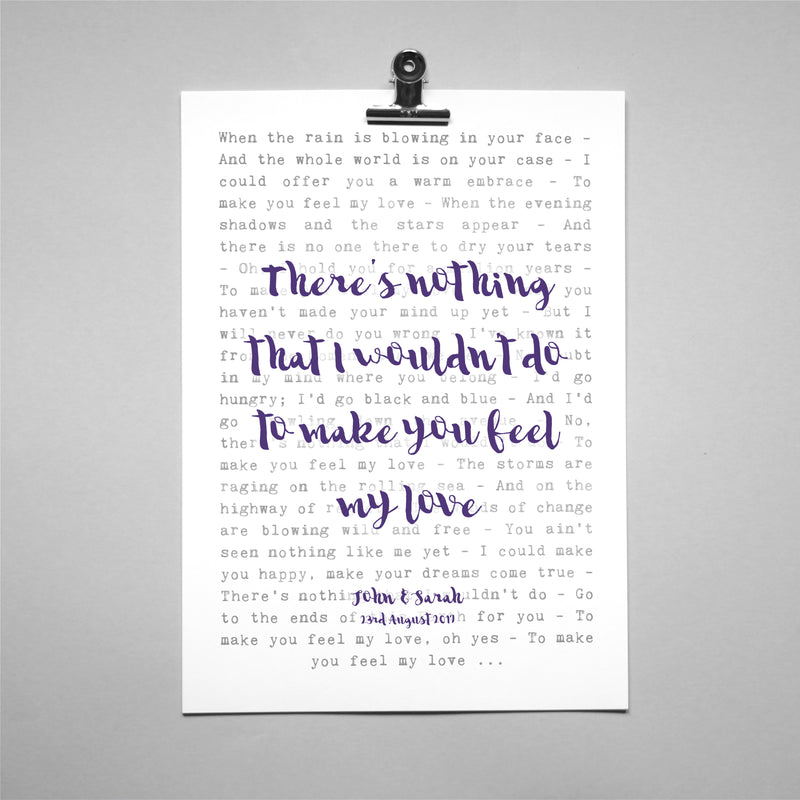 Our Song Lyrics Print – Personalised Couple Song Wall Art Gift