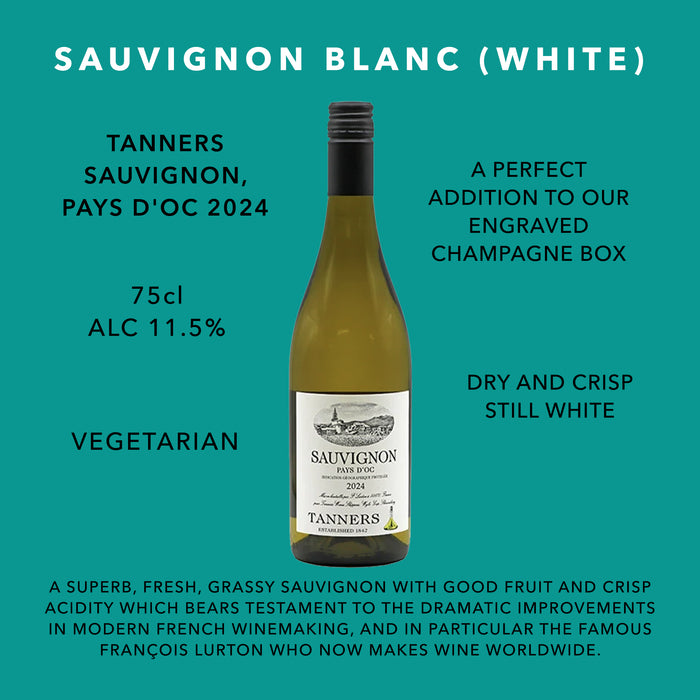 Personalised Double White Wine Crate Set – Two-Bottle Luxury Gift Hamper with Engraved Glasses & Treats