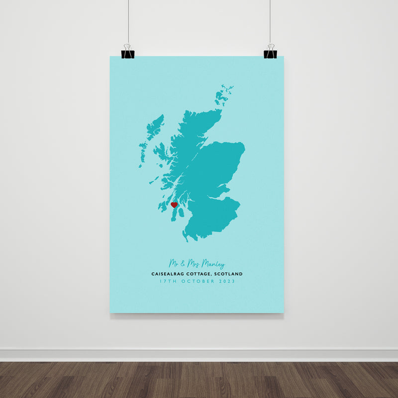Scotland Map Print - Personalised Location Heart Print - Scottish Wedding Gift - Anniversary Gift