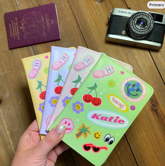 Funky Personalised Passport Holder & Luggage Tags Gift | Fun Travel Stickers Custom Set for Her