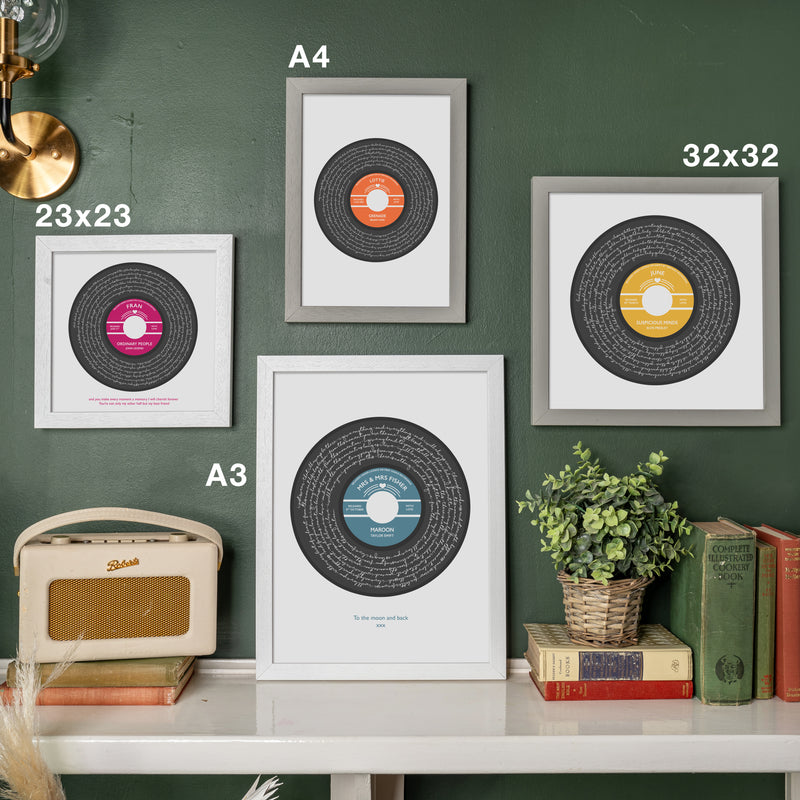 Solid Script Record Style Personalised Song Lyrics Print