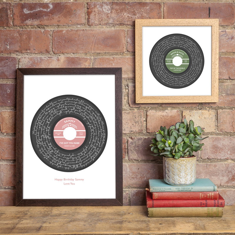 Solid Script Record Style Personalised Song Lyrics Print