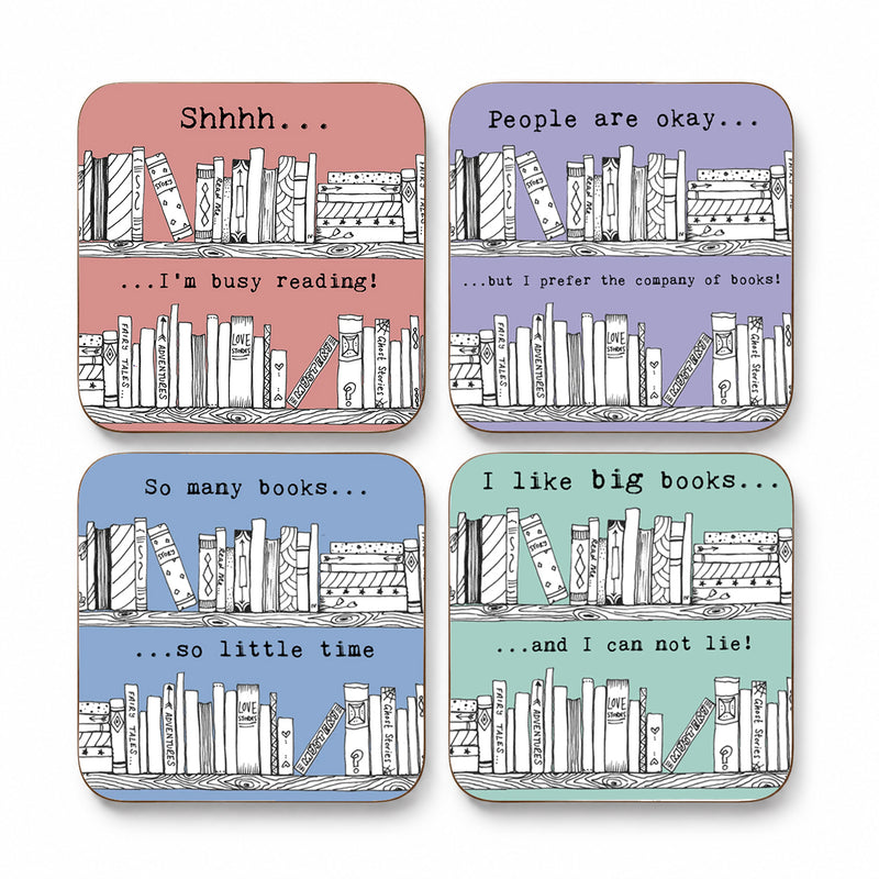 Funny Book Lover Coasters – Reading Gift Set of 4