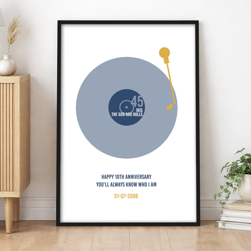Personalised Gift For Wedding Or 1st Anniversary For Him - Simple Vinyl Turntable Design - Any Song Print
