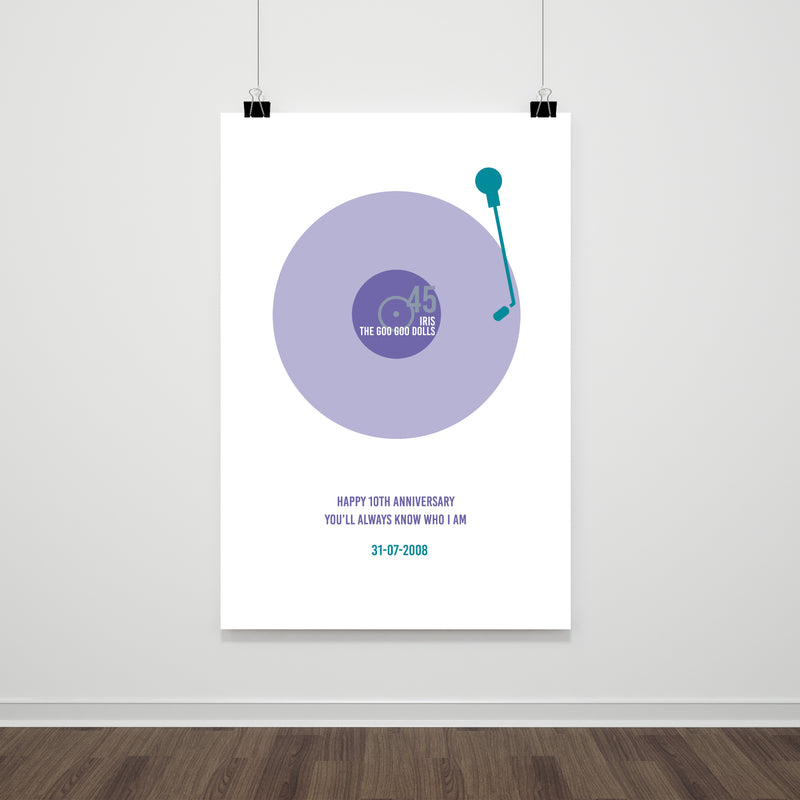 Personalised Gift For Wedding Or 1st Anniversary For Him - Simple Vinyl Turntable Design - Any Song Print
