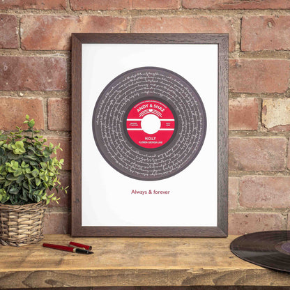 Solid Script Record Style Personalised Song Lyrics Print