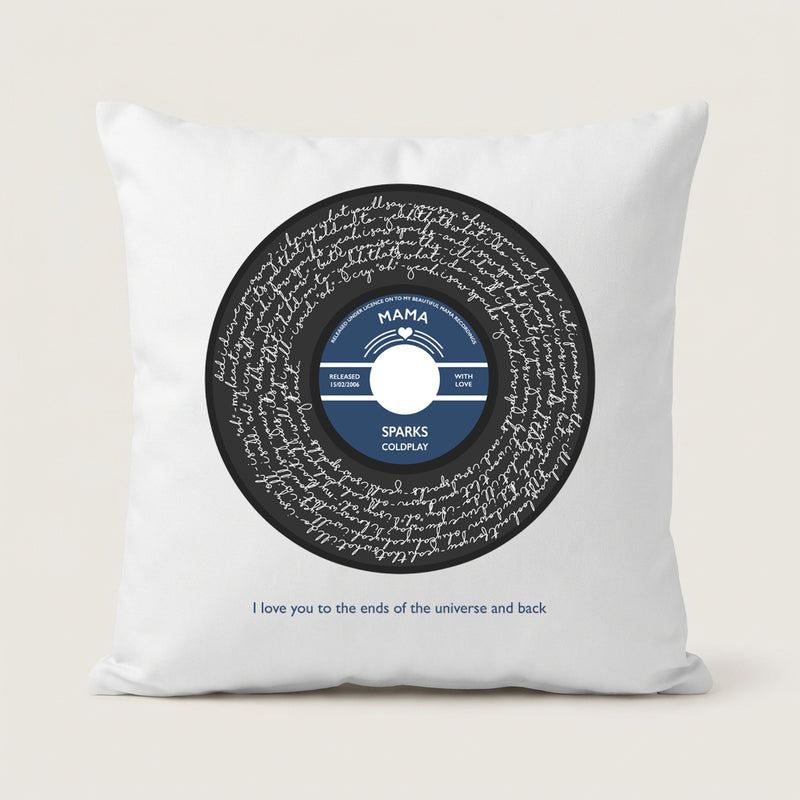 Personalised Vinyl Record Song Lyric Cushion Cover (2nd Anniversary Gift)