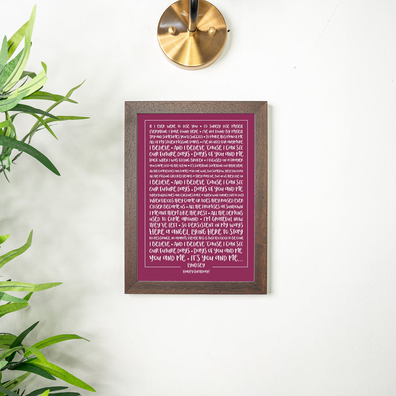 Favourite song lyrics solid colour typography print