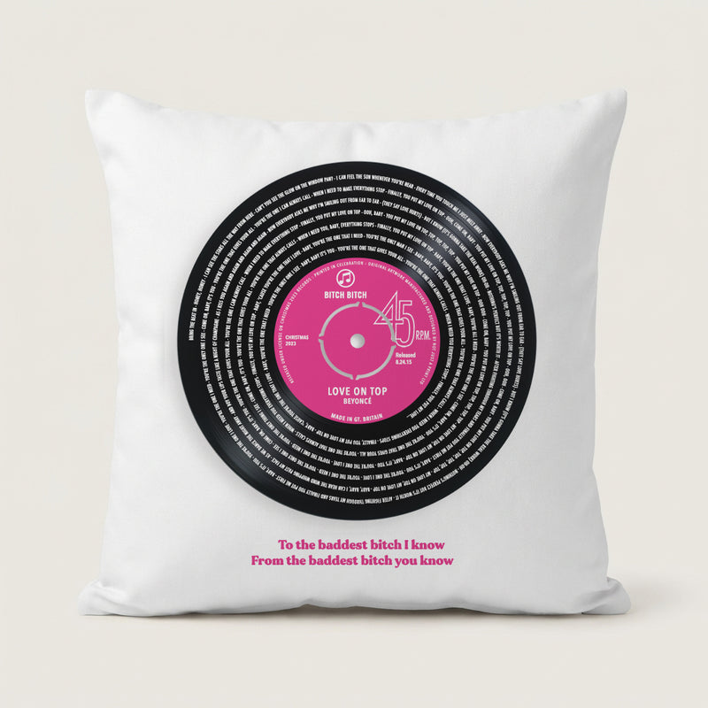 Personalised Vinyl Record Lyrics Cushion – Custom Song Gift