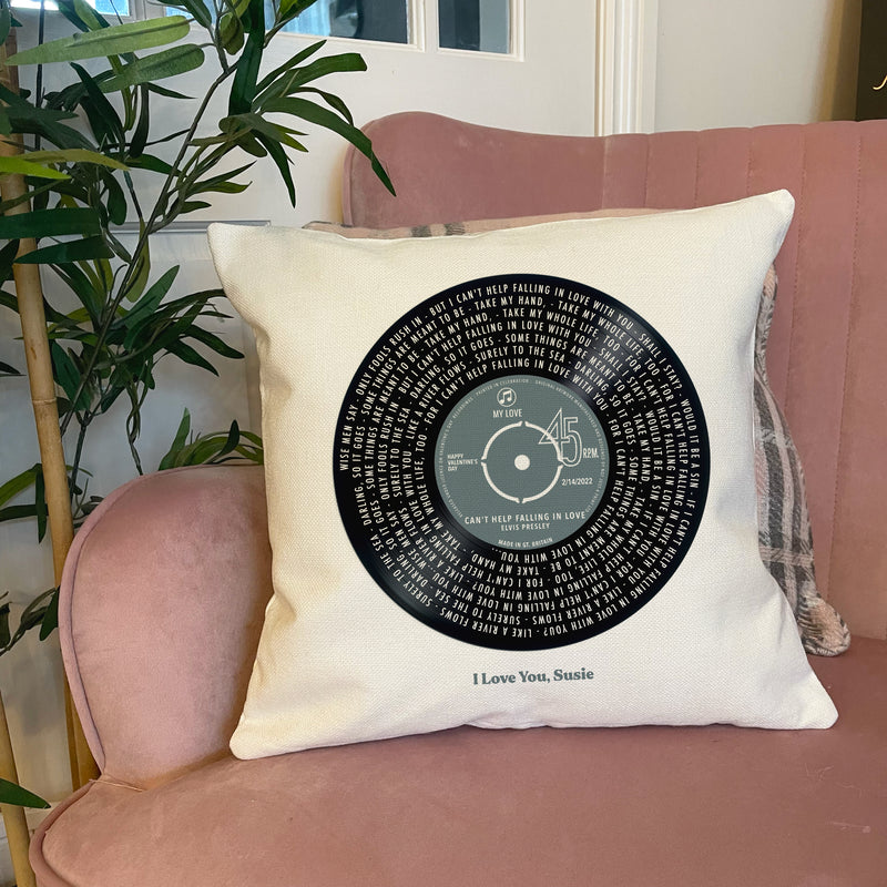 Personalised Vinyl Record Lyrics Cushion – Custom Song Gift